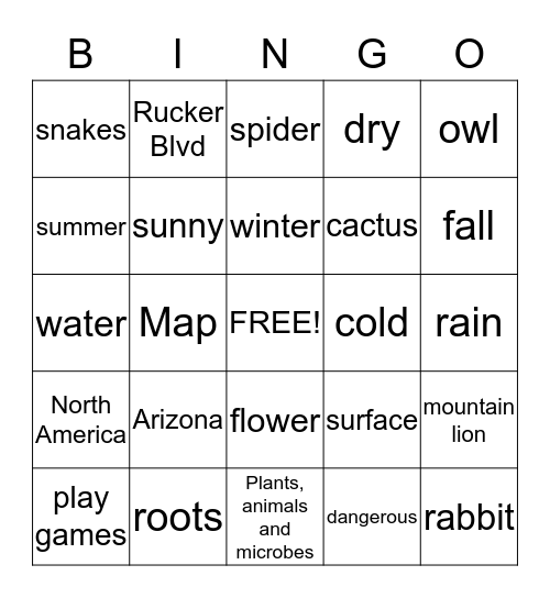 Desert Bingo Card