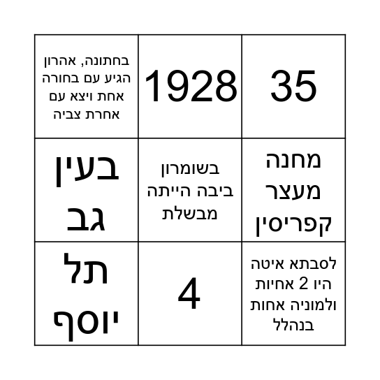 בינגו משפחת ארטרכט-לוי Bingo Card