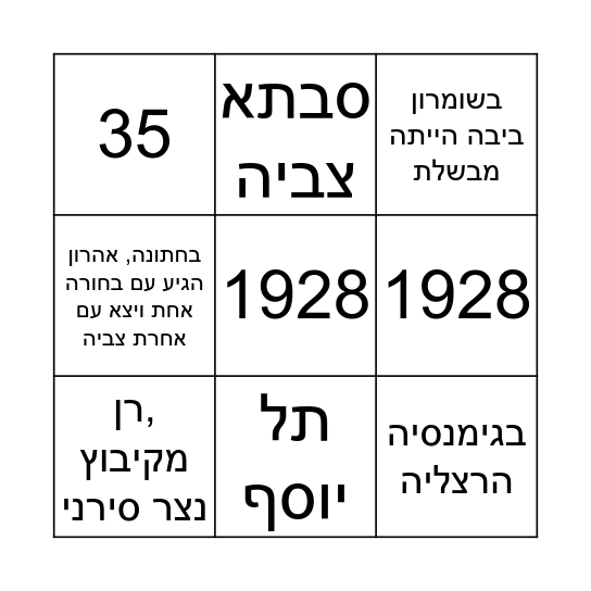 בינגו משפחת ארטרכט-לוי Bingo Card