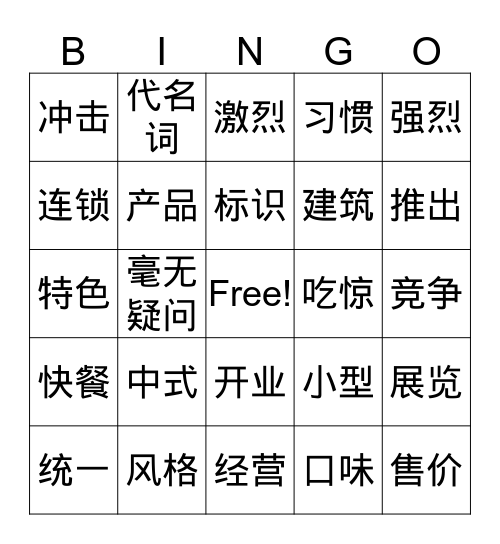 肯德基的中国化 Bingo Card
