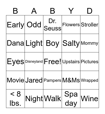 Baby D. Bingo Card