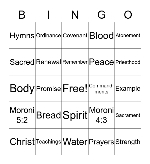 Sabbath Day Bingo  Bingo Card