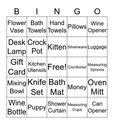 Wedding Shower Bingo Card