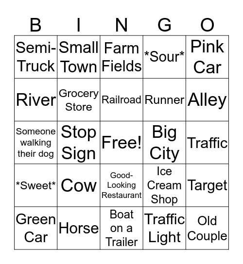 On the Road Bingo Card