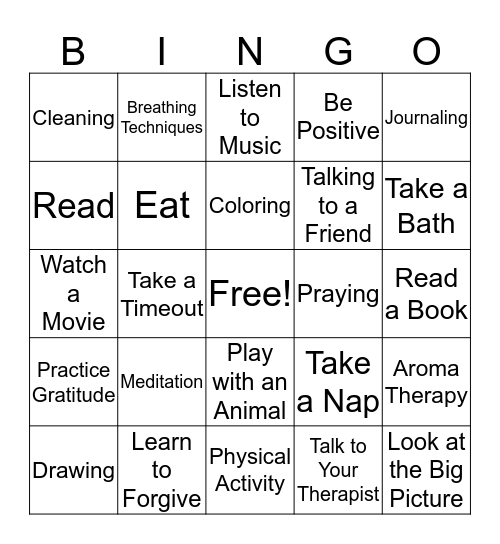 Coping Skills  Bingo Card