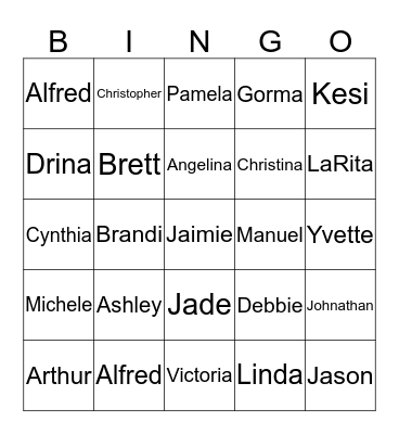 2018 Family Names Bingo Card