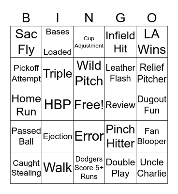 Los Angeles Dodgers Opening Day 2018 Bingo Card