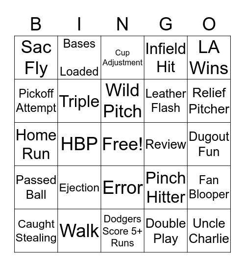 Los Angeles Dodgers Opening Day 2018 Bingo Card