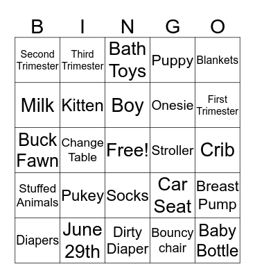 Caitlin's Baby Bingo Card