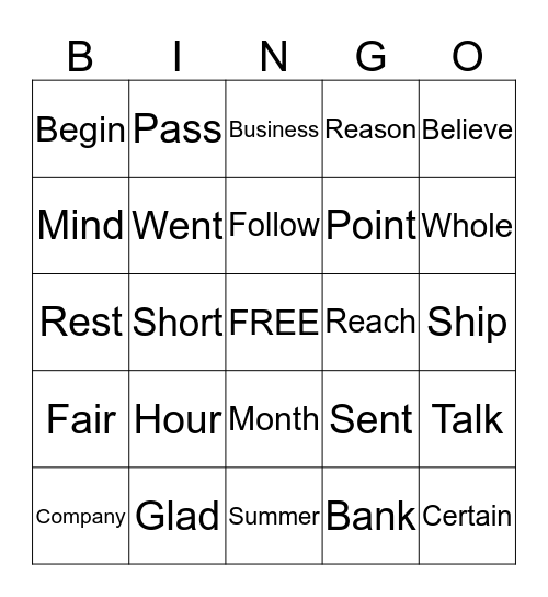 Fifth Hundred Set A Bingo Card