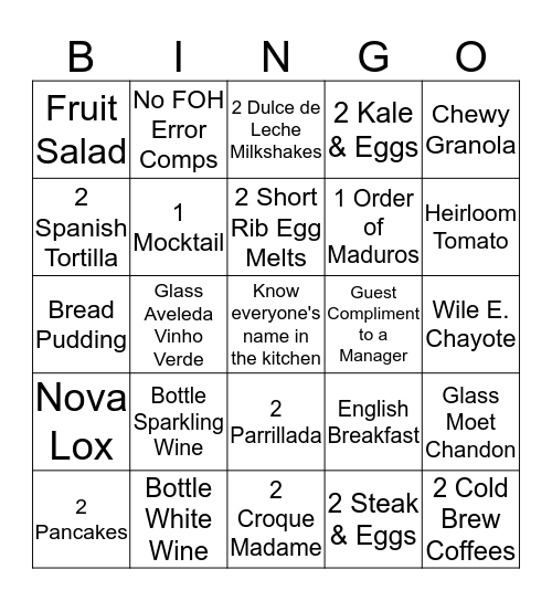 B&G BRUNCH BINGO Card