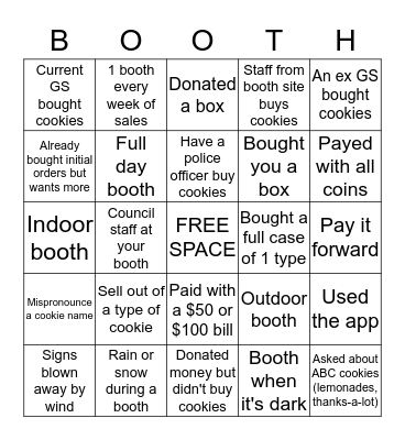 Cookie Booth Bingo Card