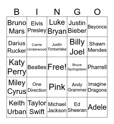 Musical Bingo Card