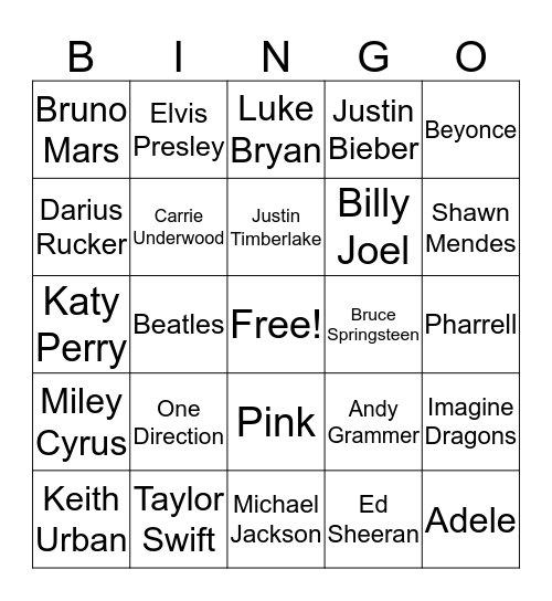 Musical Bingo Card