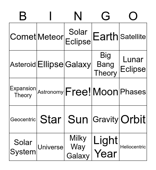 Astronomy BINGO Card