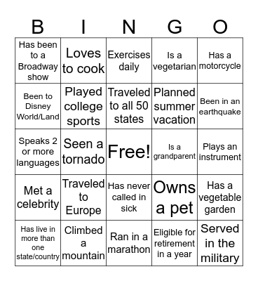 Human Bingo Card