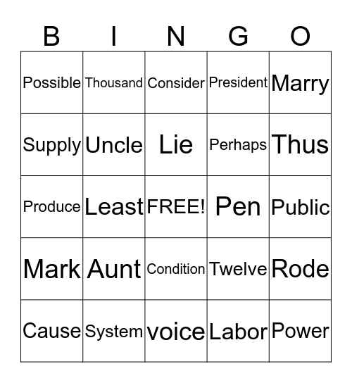 Sixth Hundred Set D Bingo Card