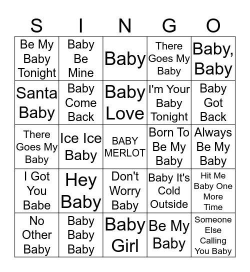 Baby Sprinkle! Bingo Card
