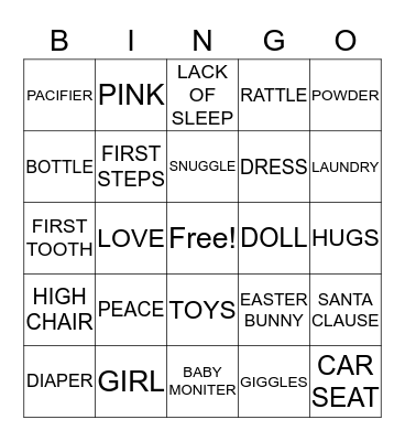 WELCOME BABY GIRL Bingo Card