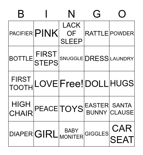 WELCOME BABY GIRL Bingo Card