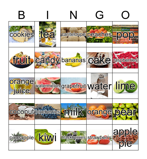 Los postres, las bebidas, y las frutas Bingo Card