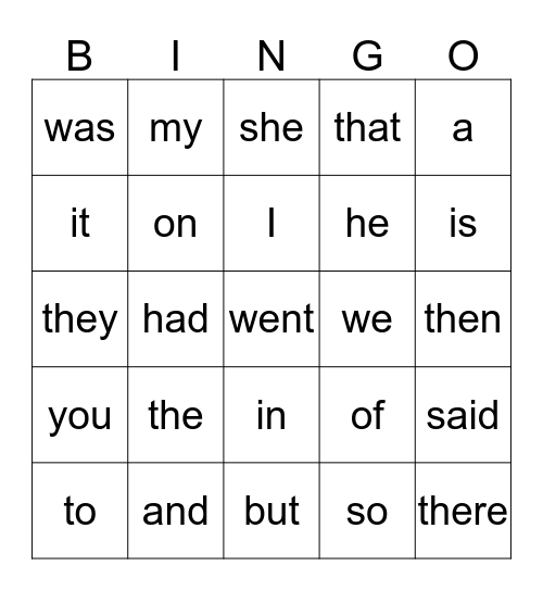 1- 100 Oxford Words Bingo Card