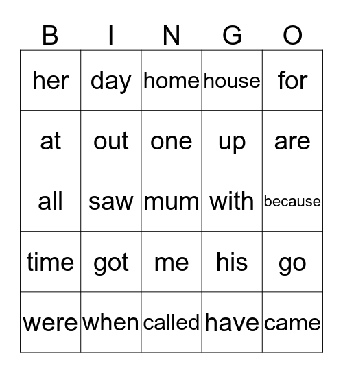 1- 100 Oxford Words Bingo Card