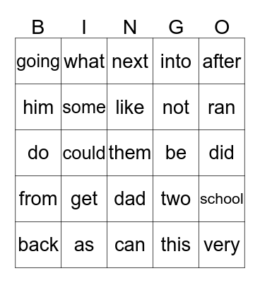 1-100 Oxford Words Bingo Card