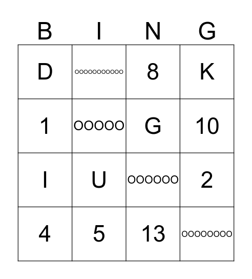 Letter Bingo Card