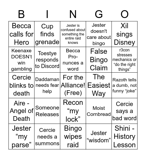 TCC Bingo Card