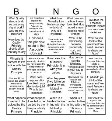 5 Principles Bingo Card
