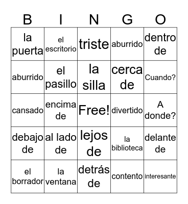 Location Phrases Bingo Card