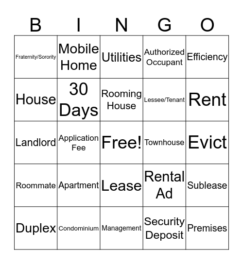 Apartment Living Bingo Card