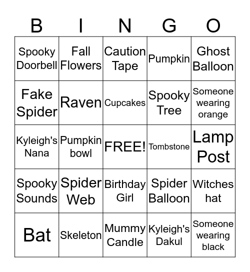 Halloween Scavenger Hunt Bingo Card