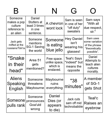 Stargate Bingus Bingo Card