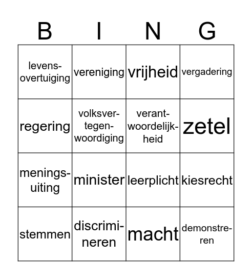 Politiek Bingo Card