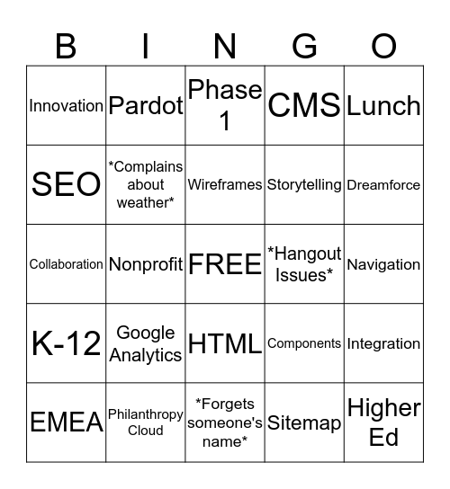 Salesforce.org Website BINGO Card