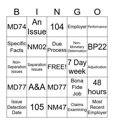 Claims Examining Bingo Card