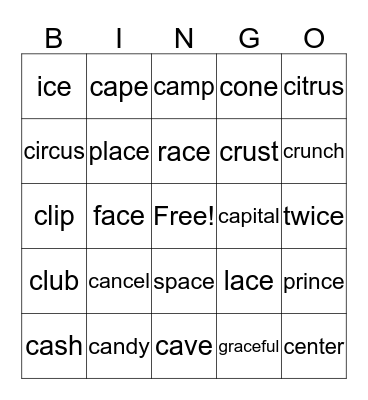 Hard C ~ Soft C Bingo  Bingo Card