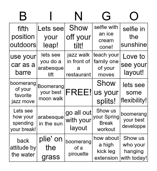 Spring Break Bingo! Bingo Card