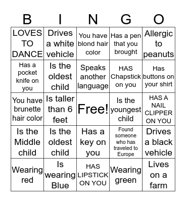 Annual Dinner Treasure Hunt Bingo Card