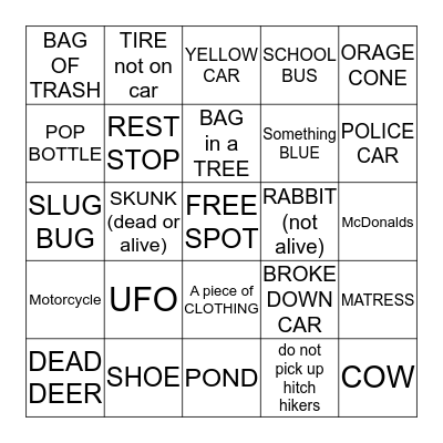 Road Trip BINGO Card