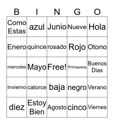 Spanish Bingo Card