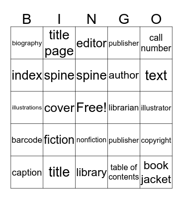 BOOK PARTS BINGO Card