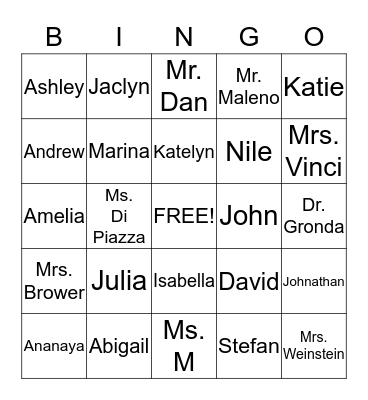 NAME  BINGO Card