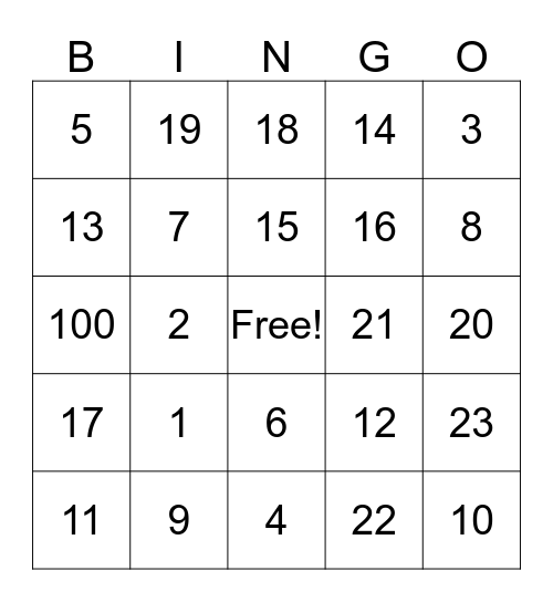 Number Bingo Card