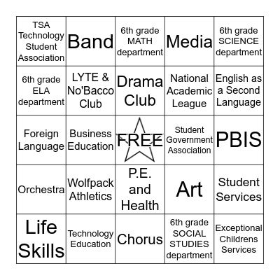 Walkertown Middle School  Bingo Card