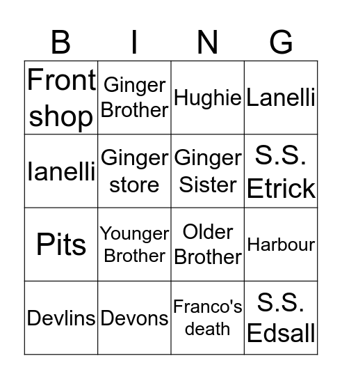 Tally's Blood Bingo Card