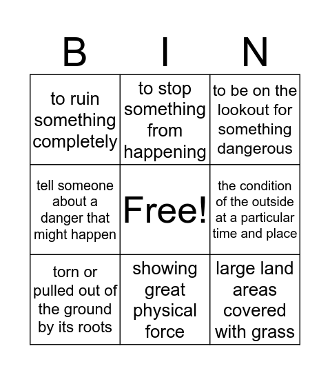 Vocabulary Bingo Card