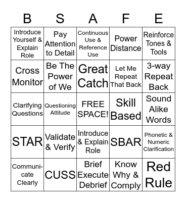 Safety Bingo  Bingo Card